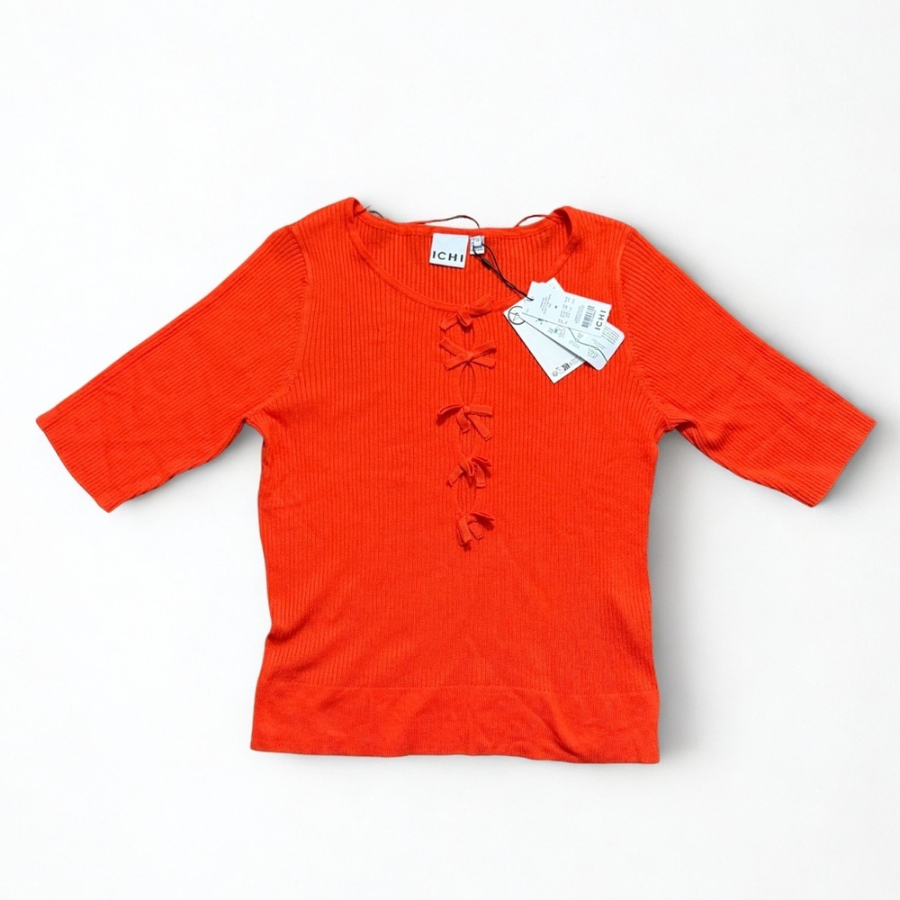 ICHI‎ Vibrant Orange Knit Top with Bow Details